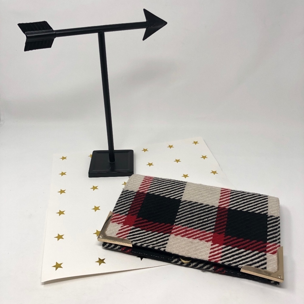 Shiraleah Red Black Cream Plaid Clutch Wool blend
